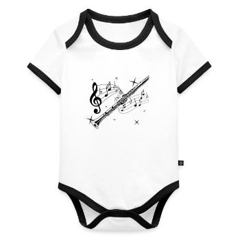 La musique de la flûte transversale | Flûtiste instrument de musique cadeau - Body Bébé bio contrasté manches courtes - blanc/noir  - Devant