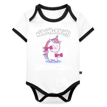 Nachwuchssportler Sportler SportlerinBaby Pferd - Baby Bio-Kurzarm-Kontrastbody - Weiß/Schwarz  - Vorne