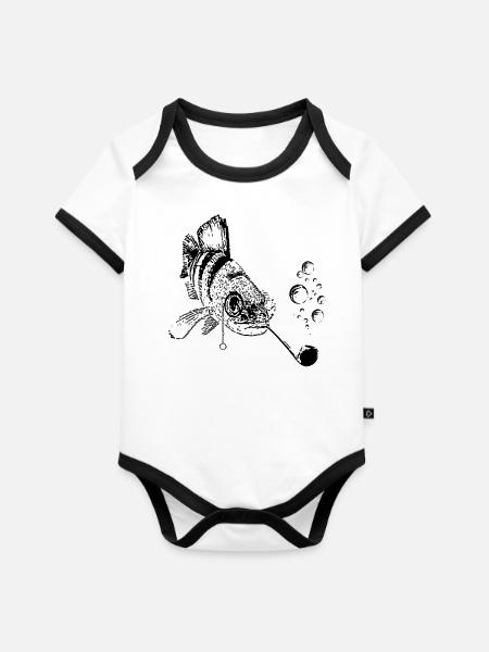 Barsch - Baby Bio-Kurzarm-Kontrastbody - Weiß/Schwarz 
