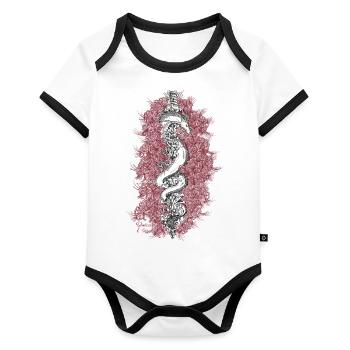 Fleur de dragon - Body Bébé bio contrasté manches courtes - blanc/noir  - Devant
