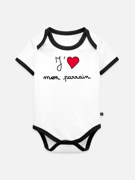 J'aime mon parrain - Body Bébé bio contrasté manches courtes - blanc/noir