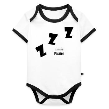 Schlafen - Baby Bio-Kurzarm-Kontrastbody - Weiß/Schwarz  - Vorne