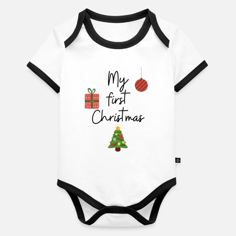 Mon premier Noël - Body Bébé bio contrasté manches courtes - blanc/noir 