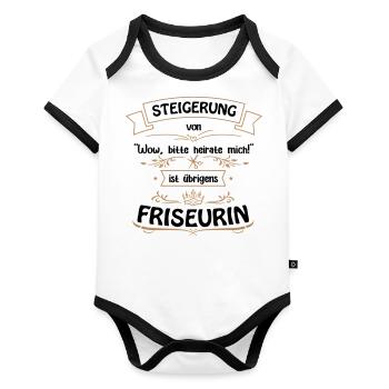 Friseurin/Frisörin ist unschalgbar! - Baby Bio-Kurzarm-Kontrastbody - Weiß/Schwarz  - Vorne