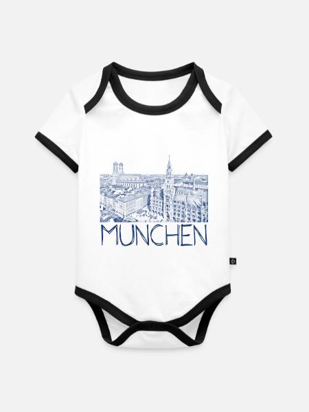 Kulizeichnung München - Baby Bio-Kurzarm-Kontrastbody - Weiß/Schwarz