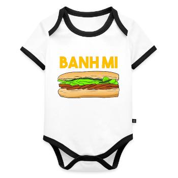 Asian Vietnamese Banh Mi Bread I Gift - Organic Baby Contrasting Bodysuit - white/black  - Front