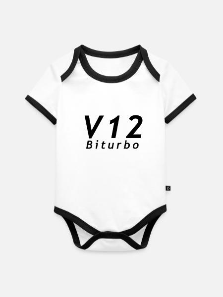 v12Biturbo - Baby Bio-Kurzarm-Kontrastbody - Weiß/Schwarz