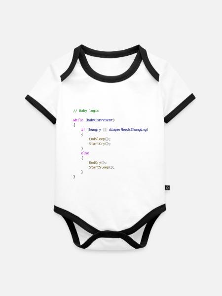 Baby logic Programmierer Geschenkidee - Baby Bio-Kurzarm-Kontrastbody - Weiß/Schwarz 
