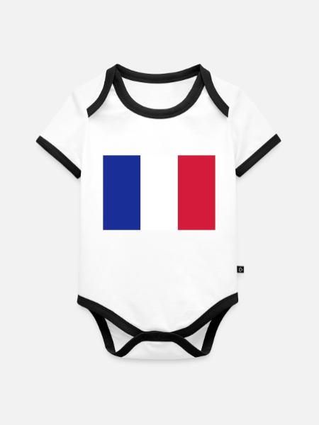 France - Baby Bio-Kurzarm-Kontrastbody - Weiß/Schwarz
