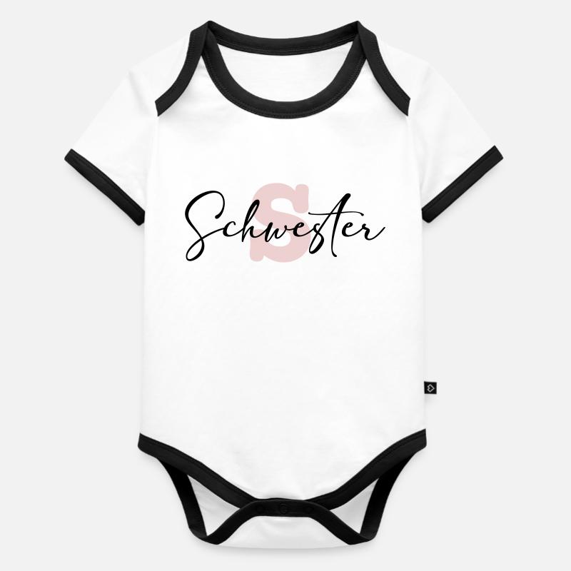 schwester - Baby Bio-Kurzarm-Kontrastbody - Weiß/Schwarz
