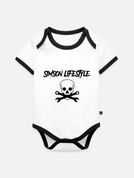 Simson Lifestyle - Baby Bio-Kurzarm-Kontrastbody - Weiß/Schwarz