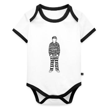Insasse, Häftling, Sträfling Gefängnis Geschenk - Baby Bio-Kurzarm-Kontrastbody - Weiß/Schwarz  - Vorne