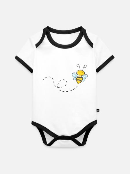 bee - Baby Bio-Kurzarm-Kontrastbody - Weiß/Schwarz 