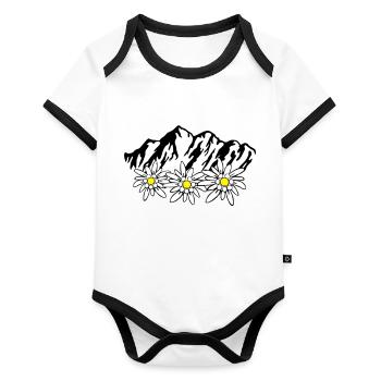 Mountains and Edelweiss - Organic Baby Contrasting Bodysuit - white/black  - Front