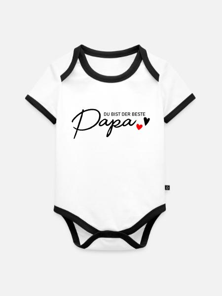 Bester Papa - Baby Bio-Kurzarm-Kontrastbody - Weiß/Schwarz 