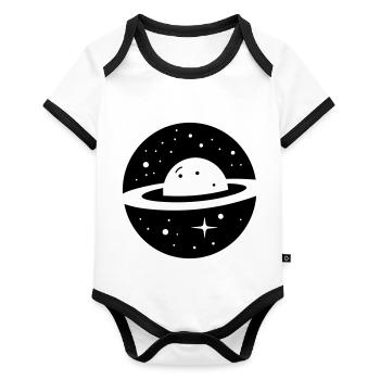 Planet - Baby Bio-Kurzarm-Kontrastbody - Weiß/Schwarz  - Vorne