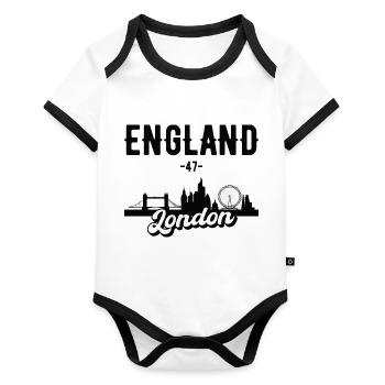 Cadeau London Skyline England - Body Bébé bio contrasté manches courtes - blanc/noir  - Devant