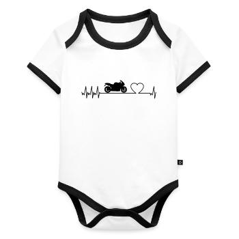 Motorcycle heart line black - Organic Baby Contrasting Bodysuit - white/black  - Front