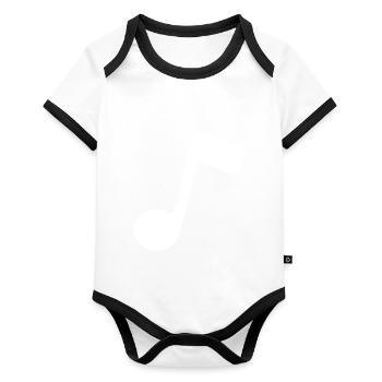 musical note - Organic Baby Contrasting Bodysuit - white/black  - Front