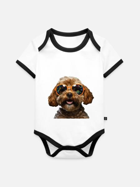 Cockapoo Cool - Cockapoo Hund - Baby Bio-Kurzarm-Kontrastbody - Weiß/Schwarz 