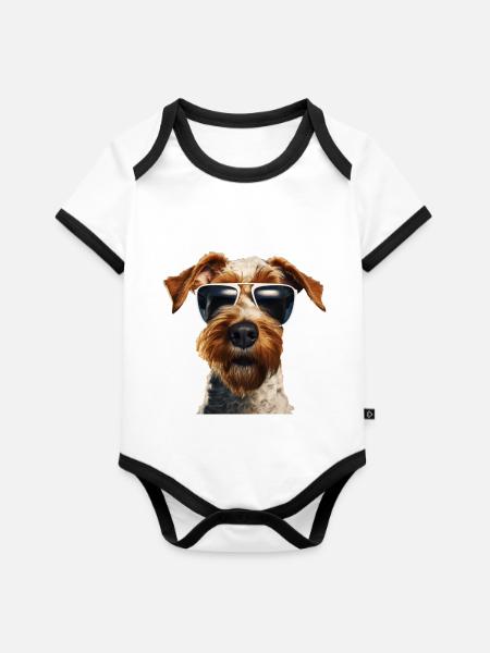 Foxterrier Cool - Foxterrier - Baby Bio-Kurzarm-Kontrastbody - Weiß/Schwarz