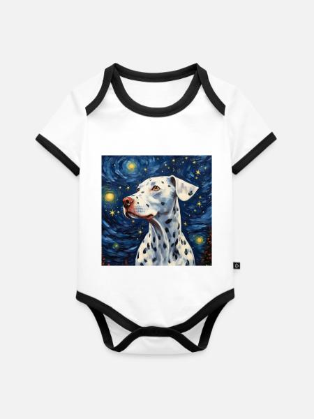 Dalmatiner Sternennacht - Baby Bio-Kurzarm-Kontrastbody - Weiß/Schwarz