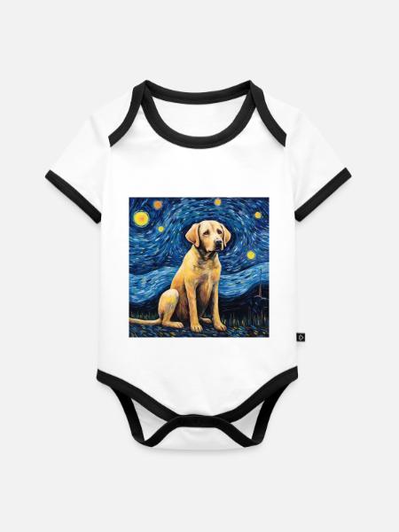 Labrador Sternennacht - Baby Bio-Kurzarm-Kontrastbody - Weiß/Schwarz