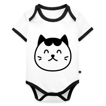 cat - Organic Baby Contrasting Bodysuit - white/black  - Front