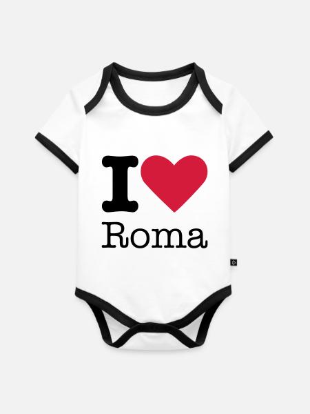 I Love Roma - Baby Bio-Kurzarm-Kontrastbody - Weiß/Schwarz