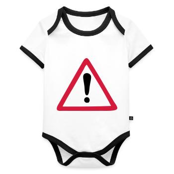 panneau avertissement avertisseur danger - Body Bébé bio contrasté manches courtes - blanc/noir  - Devant
