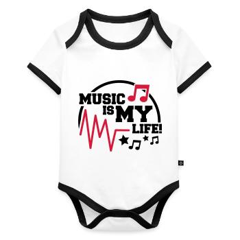 music_is_my_life_design_fa2 - Body Bébé bio contrasté manches courtes - blanc/noir  - Devant