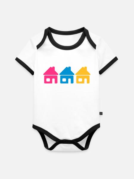 Nachbarschaft - Baby Bio-Kurzarm-Kontrastbody - Weiß/Schwarz 