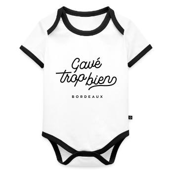 Gavé trop bien - Bordeaux - Body Bébé bio contrasté manches courtes - blanc/noir  - Devant