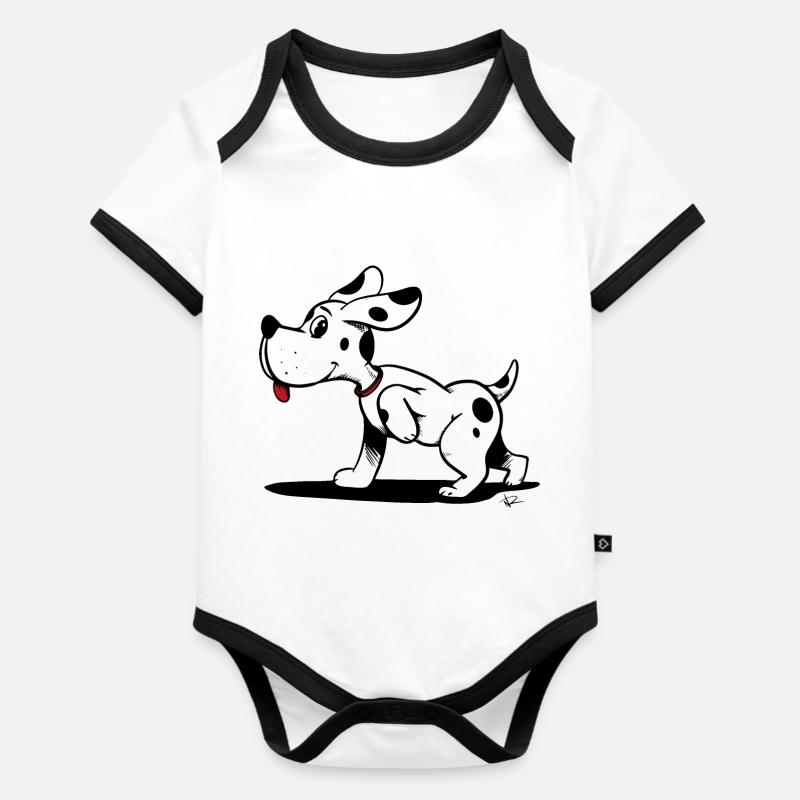 petit chien doux gentil 🐶 - Body Bébé bio contrasté manches courtes - blanc/noir