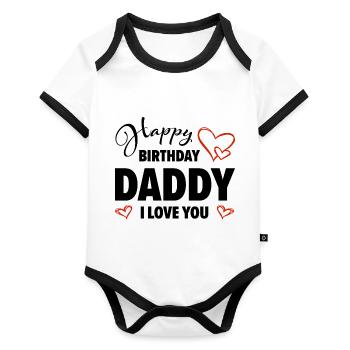 Joyeux anniversaire Papa T’aime Bébé Cadeau - Body Bébé bio contrasté manches courtes - blanc/noir  - Devant