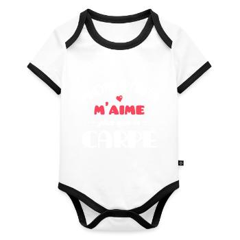 Mon Papa m'aime plus que la Carpe - Body Bébé bio contrasté manches courtes - blanc/noir  - Devant