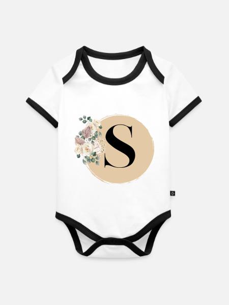 Buchstabe S - Baby Bio-Kurzarm-Kontrastbody - Weiß/Schwarz
