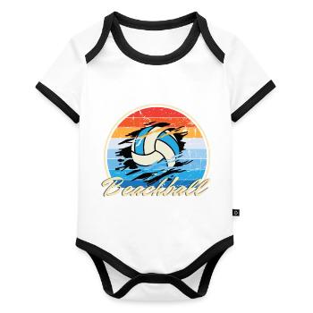 Beachball Ocean vintage ball multi color B-Day gif - Organic Baby Contrasting Bodysuit - white/black  - Front