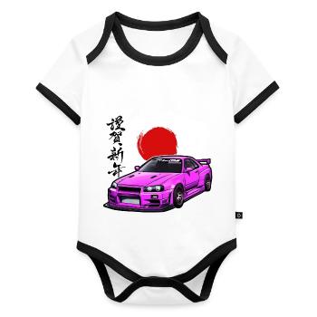 Jdm / Tuning / Turbocompresseur / Jantes / Chiptuning - Body Bébé bio contrasté manches courtes - blanc/noir  - Devant