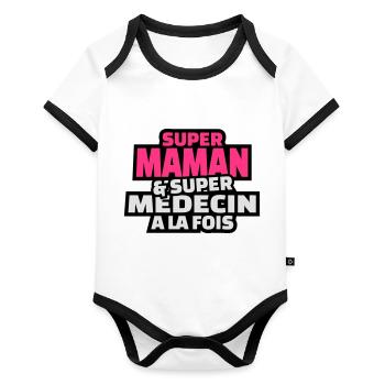 super maman et super médecin à la fois - Body Bébé bio contrasté manches courtes - blanc/noir  - Devant