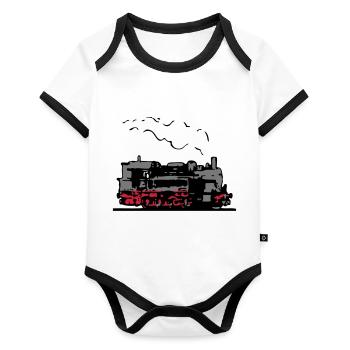 dampflok vieille romance locomotive - Body Bébé bio contrasté manches courtes - blanc/noir  - Devant