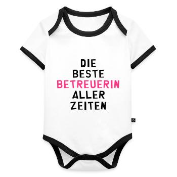 Betreuer Betreuerin Gruppenleiter Kind Gastgeber - Baby Bio-Kurzarm-Kontrastbody - Weiß/Schwarz  - Vorne