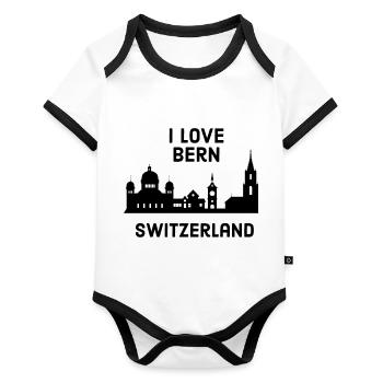 BERN - Baby Bio-Kurzarm-Kontrastbody - Weiß/Schwarz  - Vorne