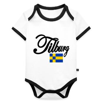 Tilburg with flag blue yellow - Organic Baby Contrasting Bodysuit - white/black  - Front