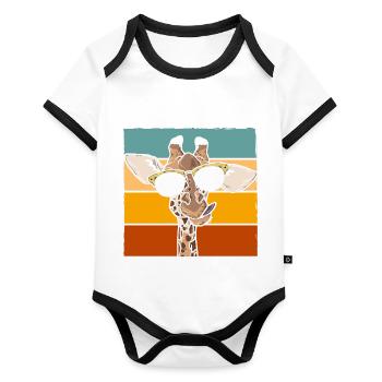 Girafe rétro Drôle de Safari Animal - Body Bébé bio contrasté manches courtes - blanc/noir  - Devant