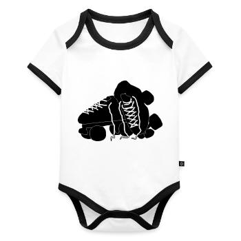 Rollschuhe - Baby Bio-Kurzarm-Kontrastbody - Weiß/Schwarz  - Vorne