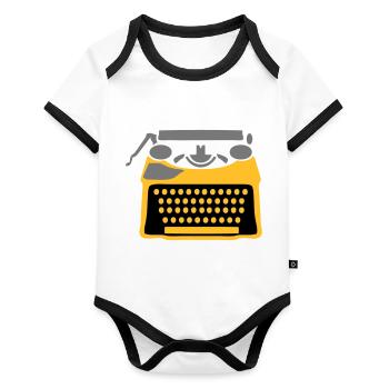 machine write - Organic Baby Contrasting Bodysuit - white/black  - Front