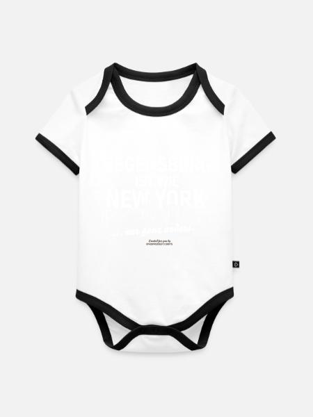 Regensburg - Baby Bio-Kurzarm-Kontrastbody - Weiß/Schwarz 