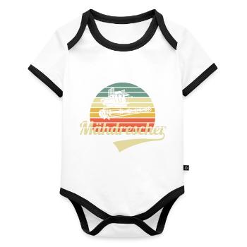Mähdrescher Retro - Baby Bio-Kurzarm-Kontrastbody - Weiß/Schwarz  - Vorne