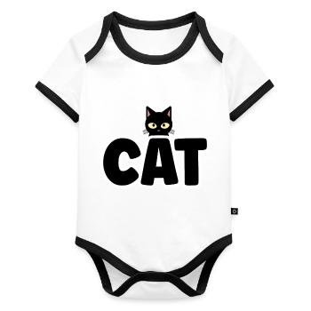 Mignon Chat Motif Chat Chat Gueule de Bois - Body Bébé bio contrasté manches courtes - blanc/noir  - Devant